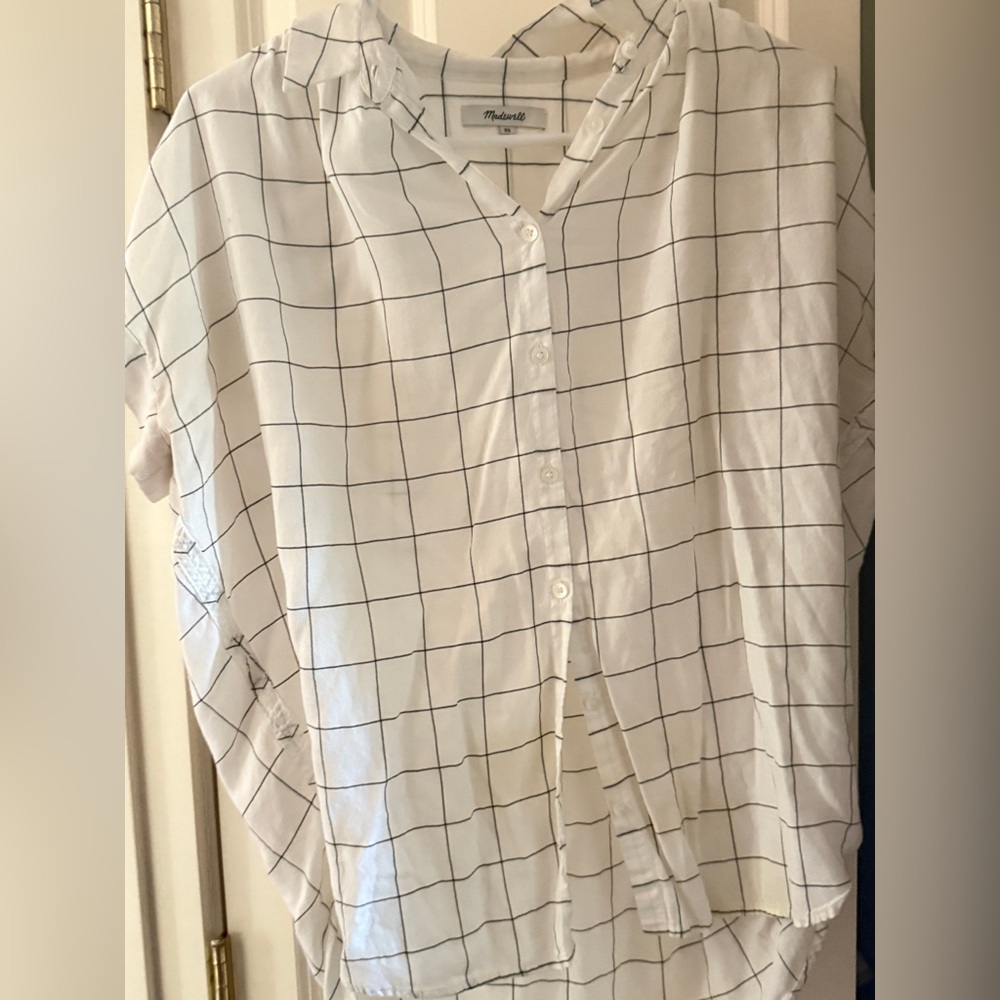 Madewell White Checkered Blouse